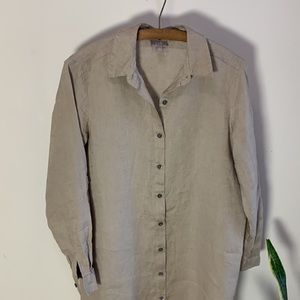 J Jill 💯 % Linen taupe Button Down Tunic Size XS